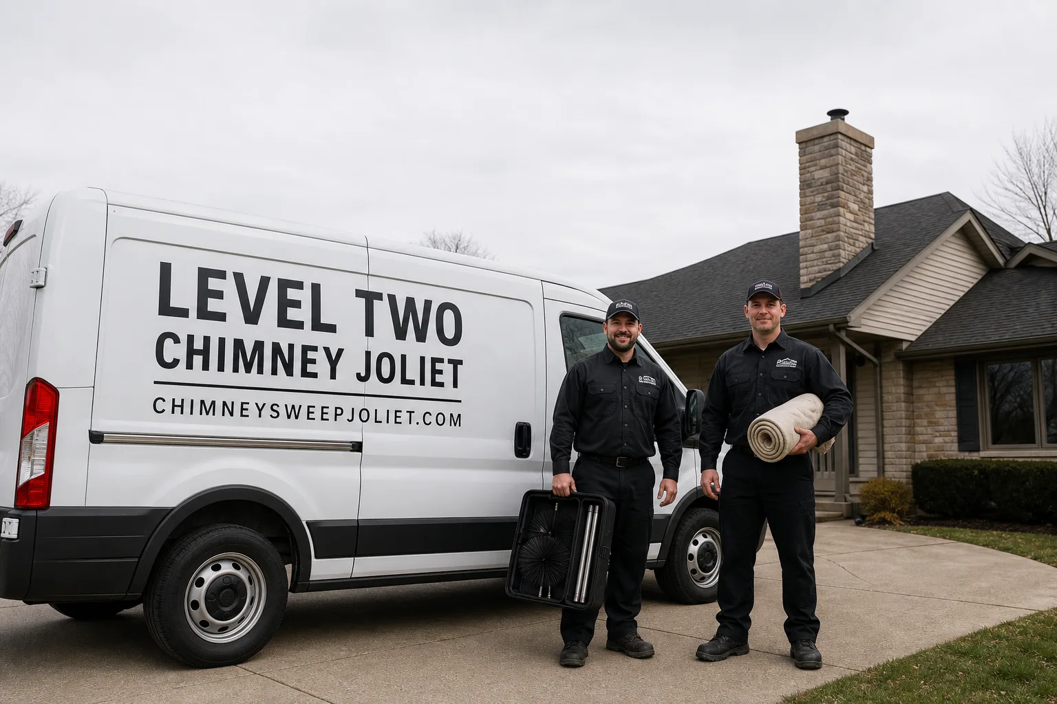 Level Two Chimney Joliet chimney cleaning service vehicle and crew in Joliet, IL